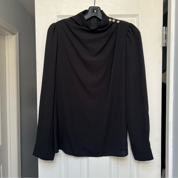 $10 Deals 🤝🔖 SHEIN Privé Zip Back Puff Sleeve Black Long sleeve blouse size S - Picture 4 of 6
